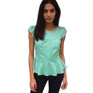 Cache Cache Lace Peplum Top Mint Green Cap Sleeve Junior Size 1